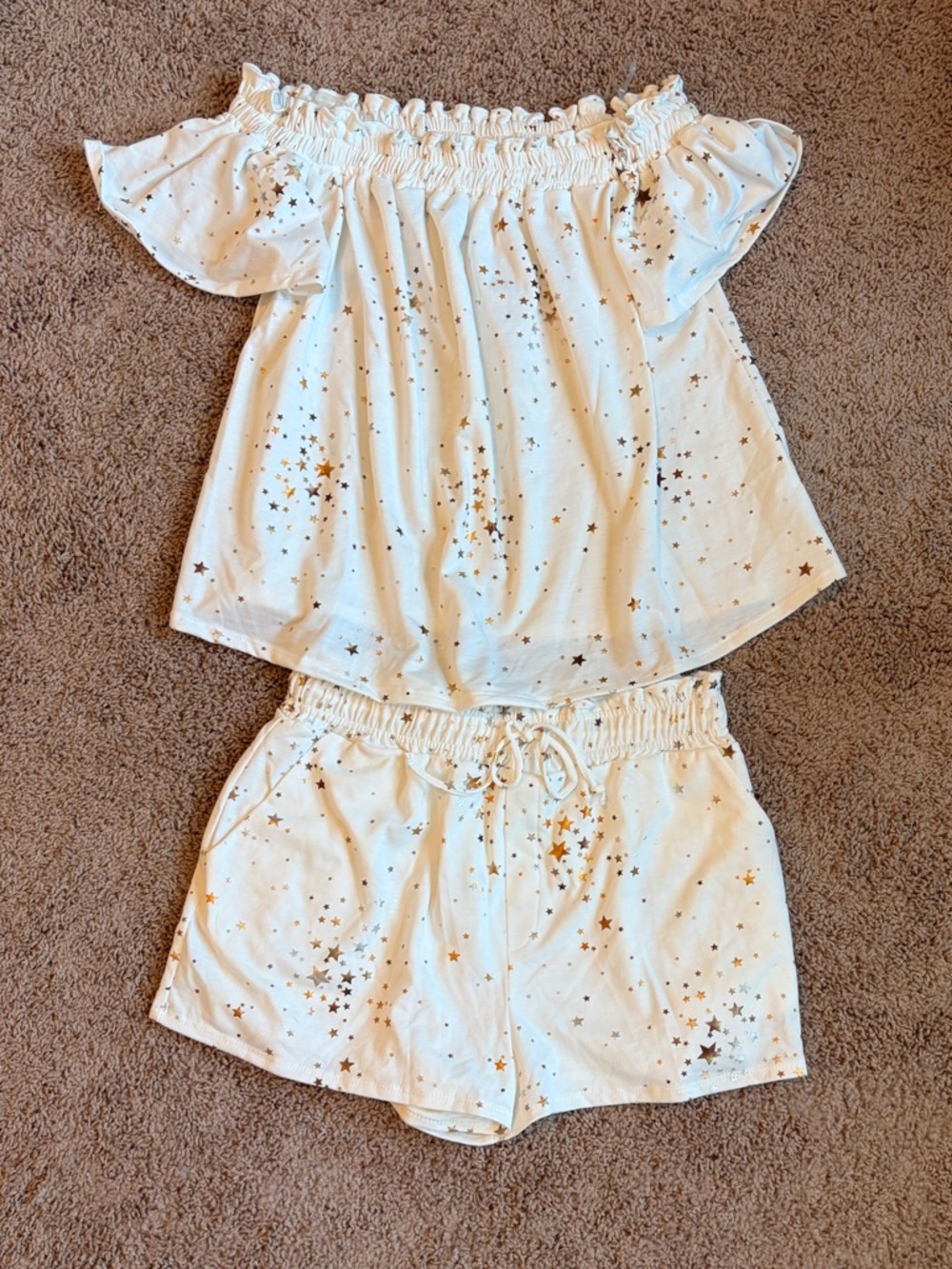 White Star Print Top & Shorts Set